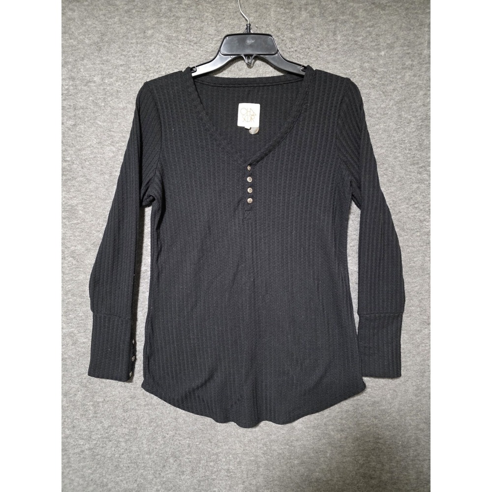 Chaser Womens Medium Thermal Top Double Scoop Shirt Black Long Sleeve Tee